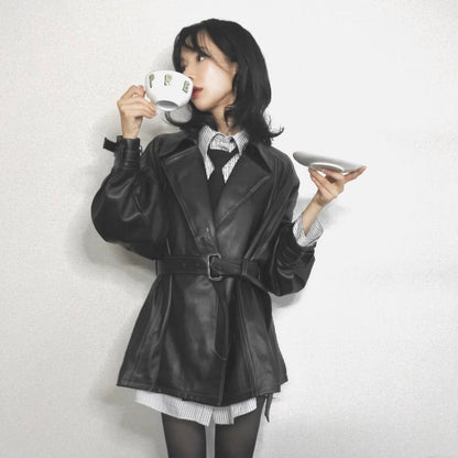 前向きなveganレザージャケット